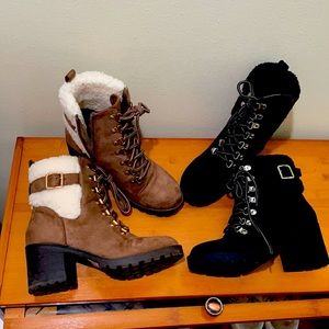 2 PAIRS IF ZIP UP COMBAT MILITARY HEELED BOOTS W FUR ACCENT